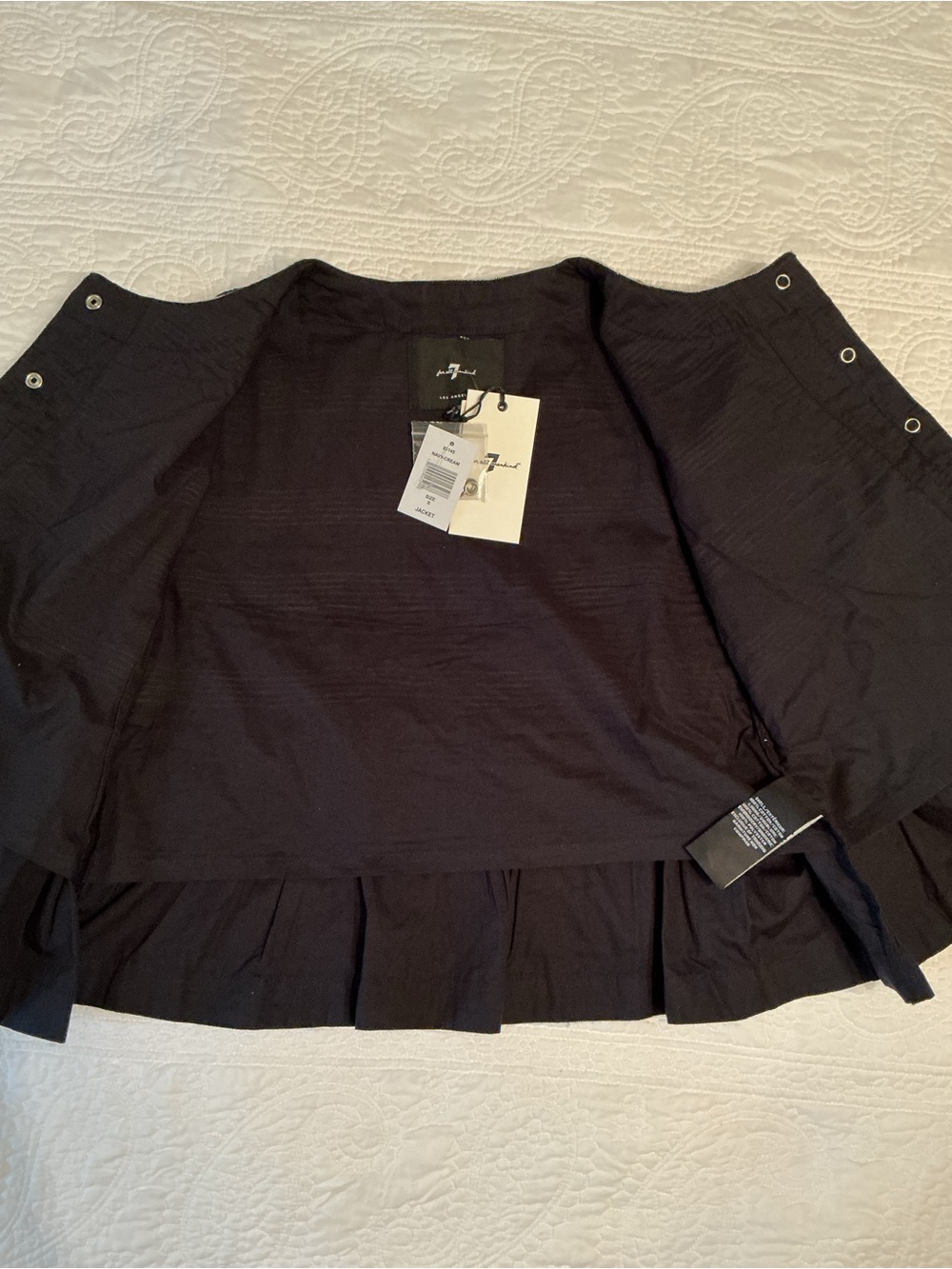 7 For All Mankind Small Navy Blue Embroidered Peasant Jacket Snap-Front Top - Picture 9 of 13